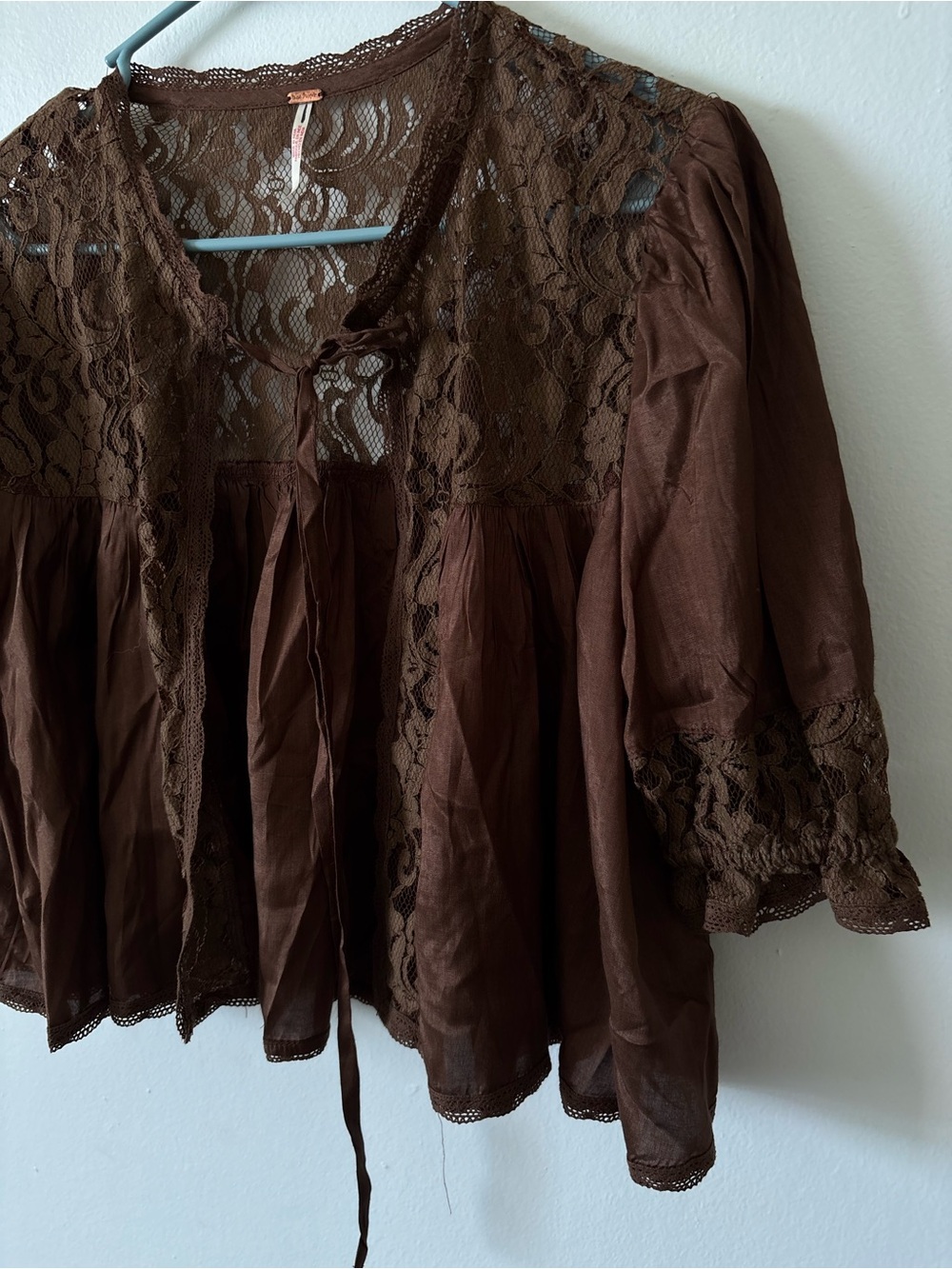 Free People Chocolate Brown Satin Lace Trim Slip Dress - Picture 12 of 12